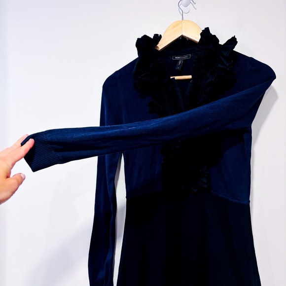 BCBGMAXAZRIA Navy Black Silk Ruffle Long Sleeve Dress | Small * - Picture 7 of 8
